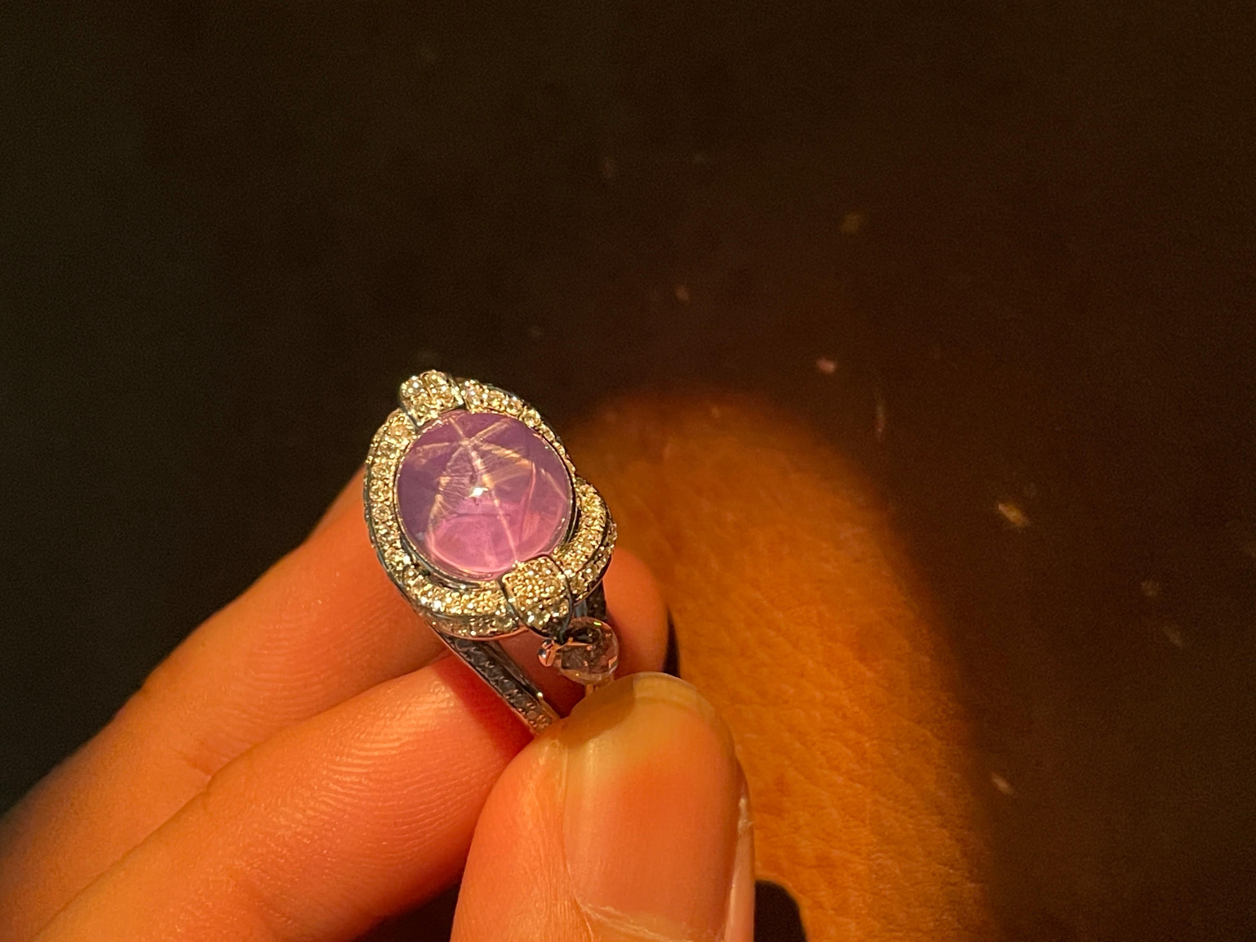 Women's or Men's 10.25 Carat No Heat Star Sapphire and White Diamond Briolette Engagement Ring For Sale