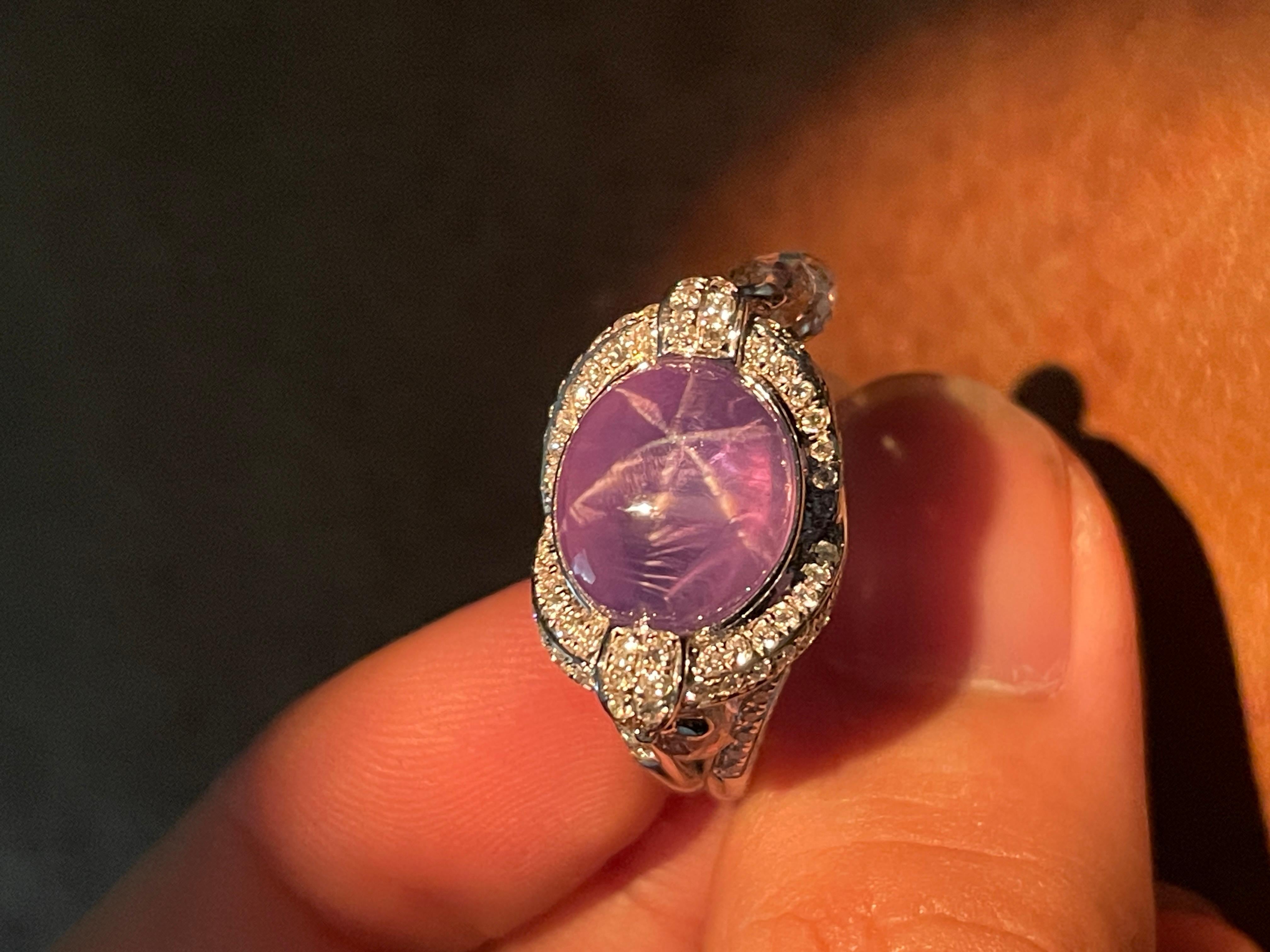 10.25 Carat No Heat Star Sapphire and White Diamond Briolette Engagement Ring For Sale 1
