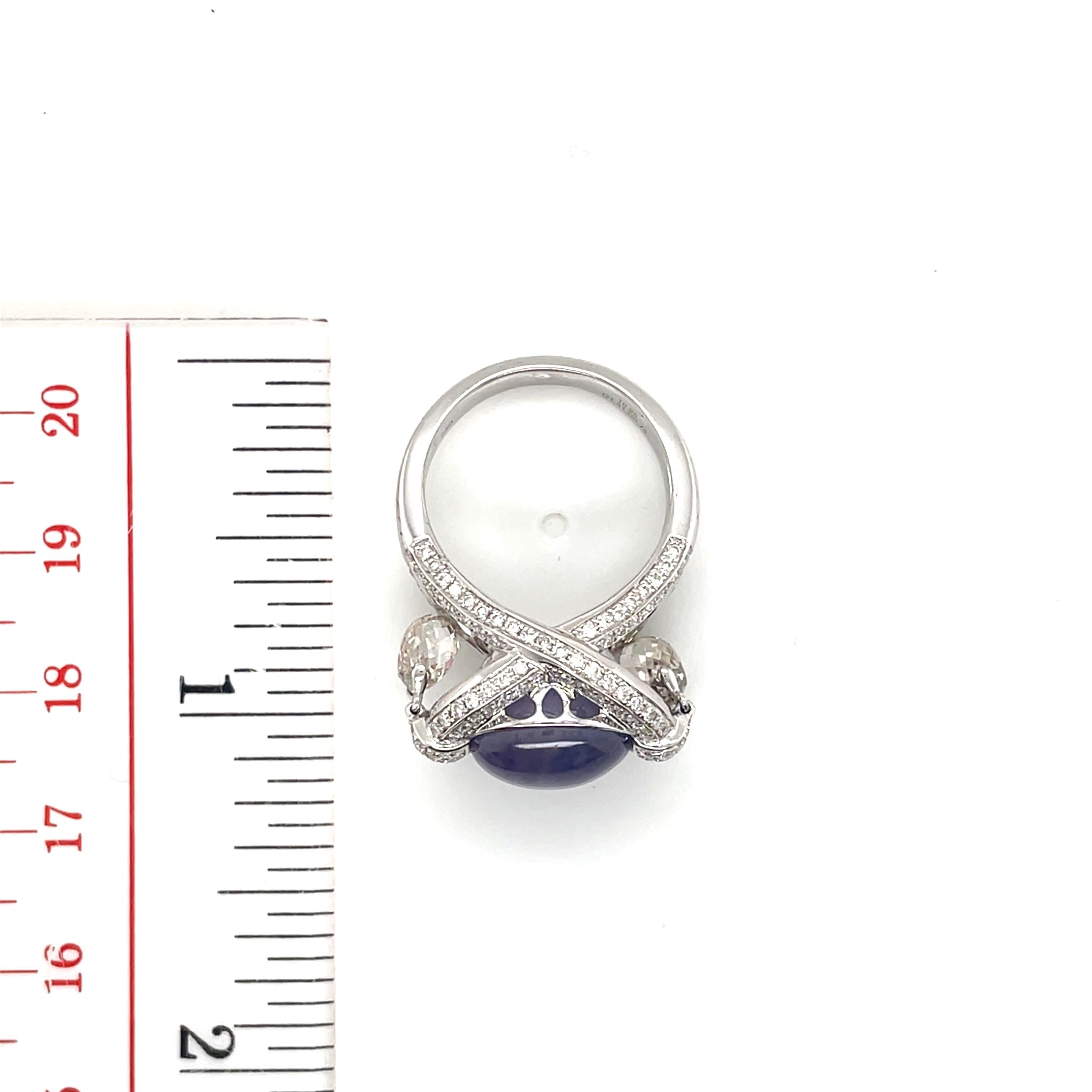 Contemporary 10.25 Carat No Heat Star Sapphire and White Diamond Briolette Engagement Ring For Sale
