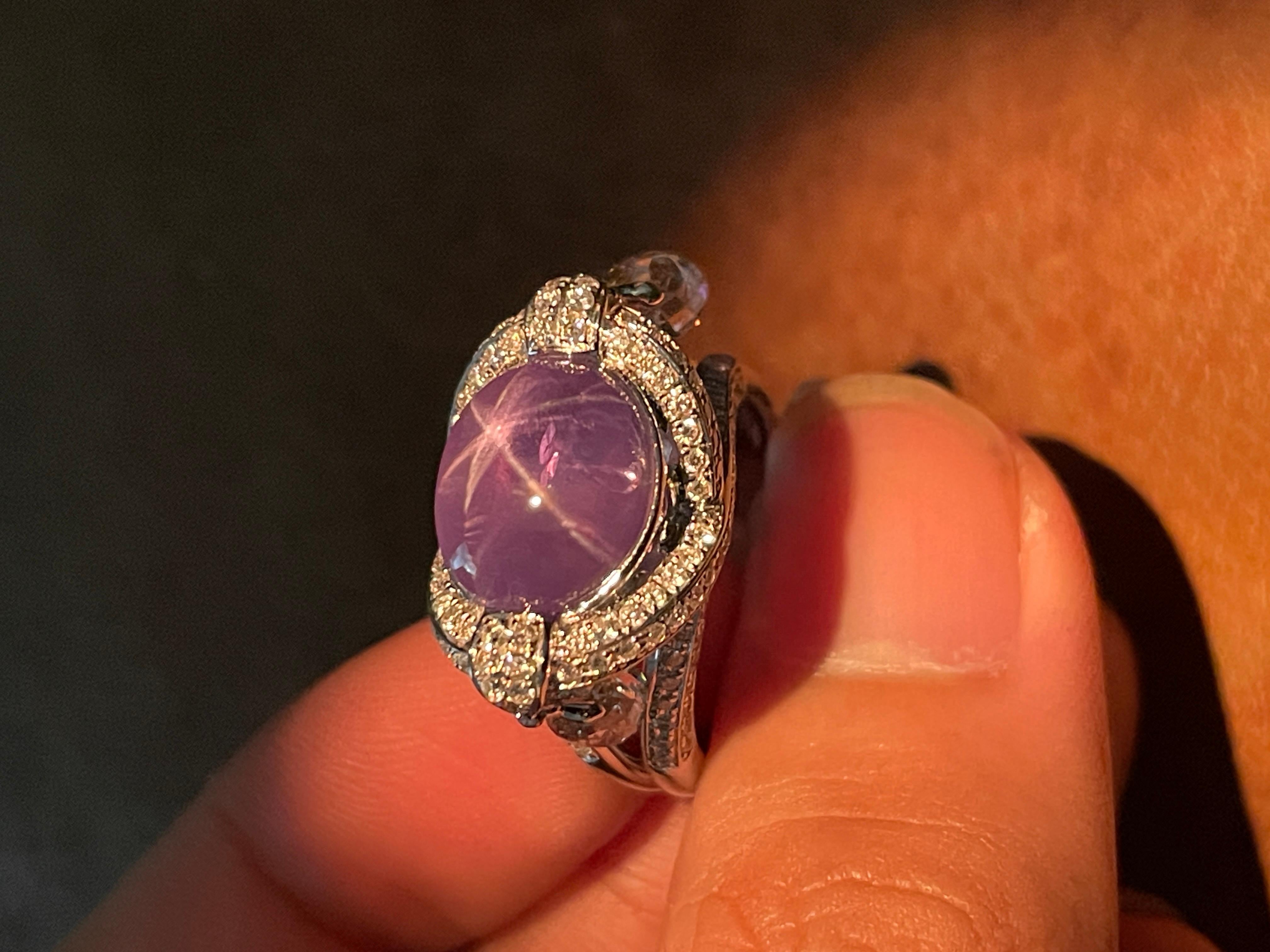 10.25 Carat No Heat Star Sapphire and White Diamond Briolette Engagement Ring For Sale 2
