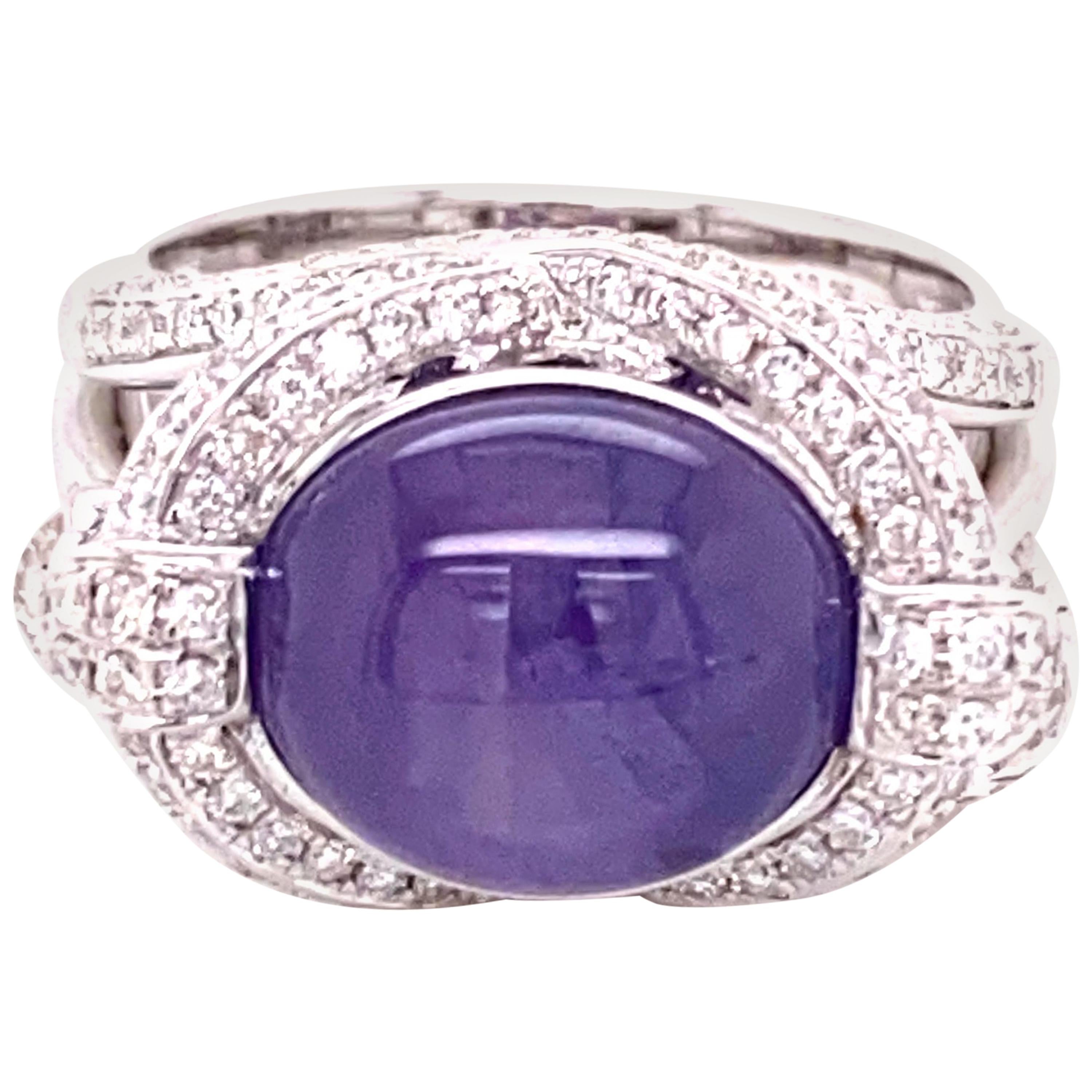 10.25 Carat No Heat Star Sapphire and White Diamond Briolette Engagement Ring