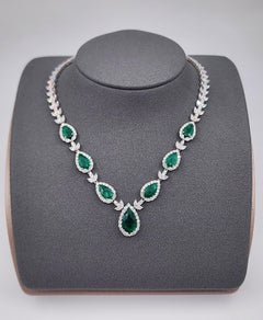 10.25 ct GIA Certified Colombian Emerald & Diamond Necklace, 18k White Gold