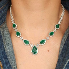 10.25 ct GIA Certified Colombian Emerald & Diamond Necklace, 18k White Gold