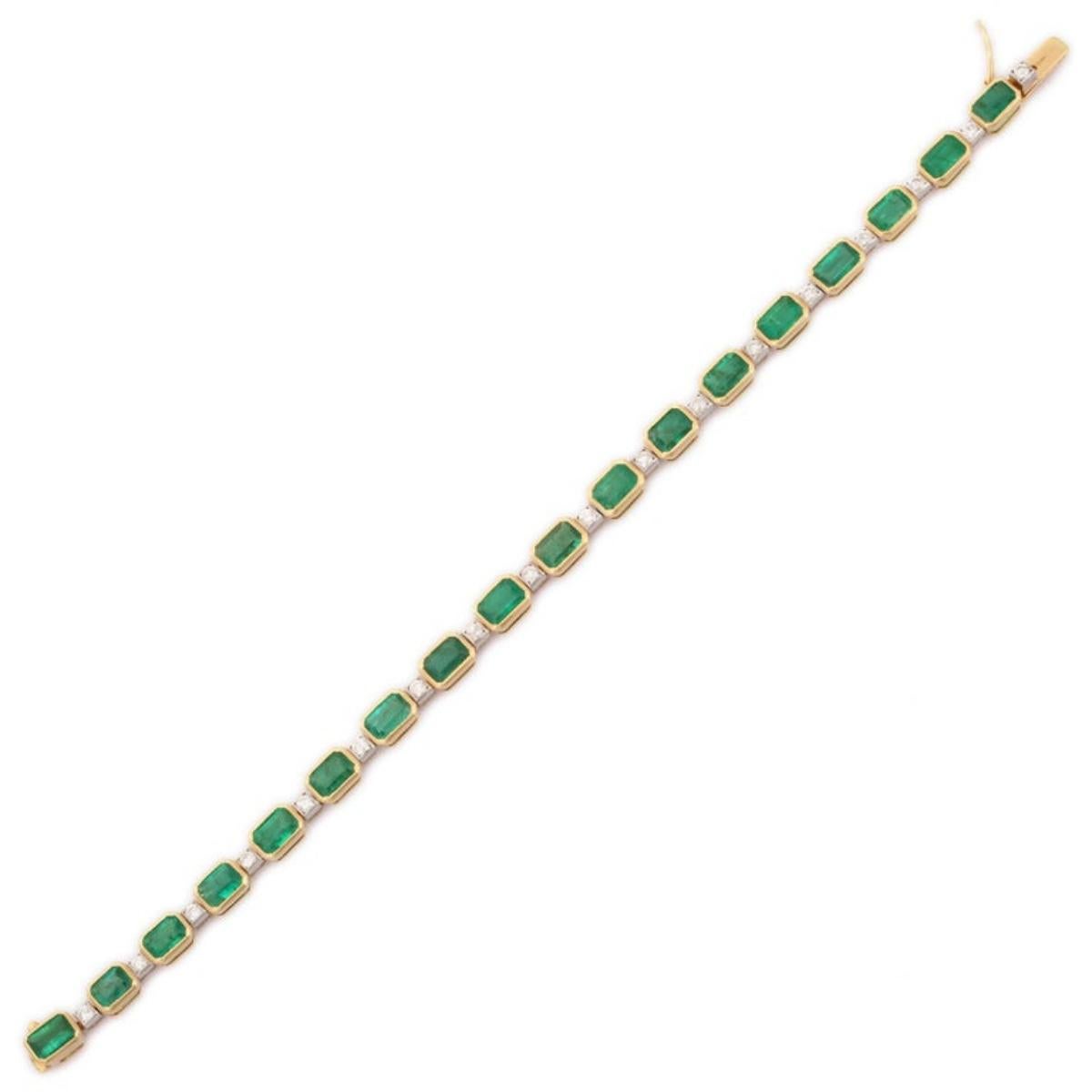 Bracciale tennis con smeraldo e diamante da 10,25 CTW in oro giallo 18k Gioielli da sposa in vendita 1