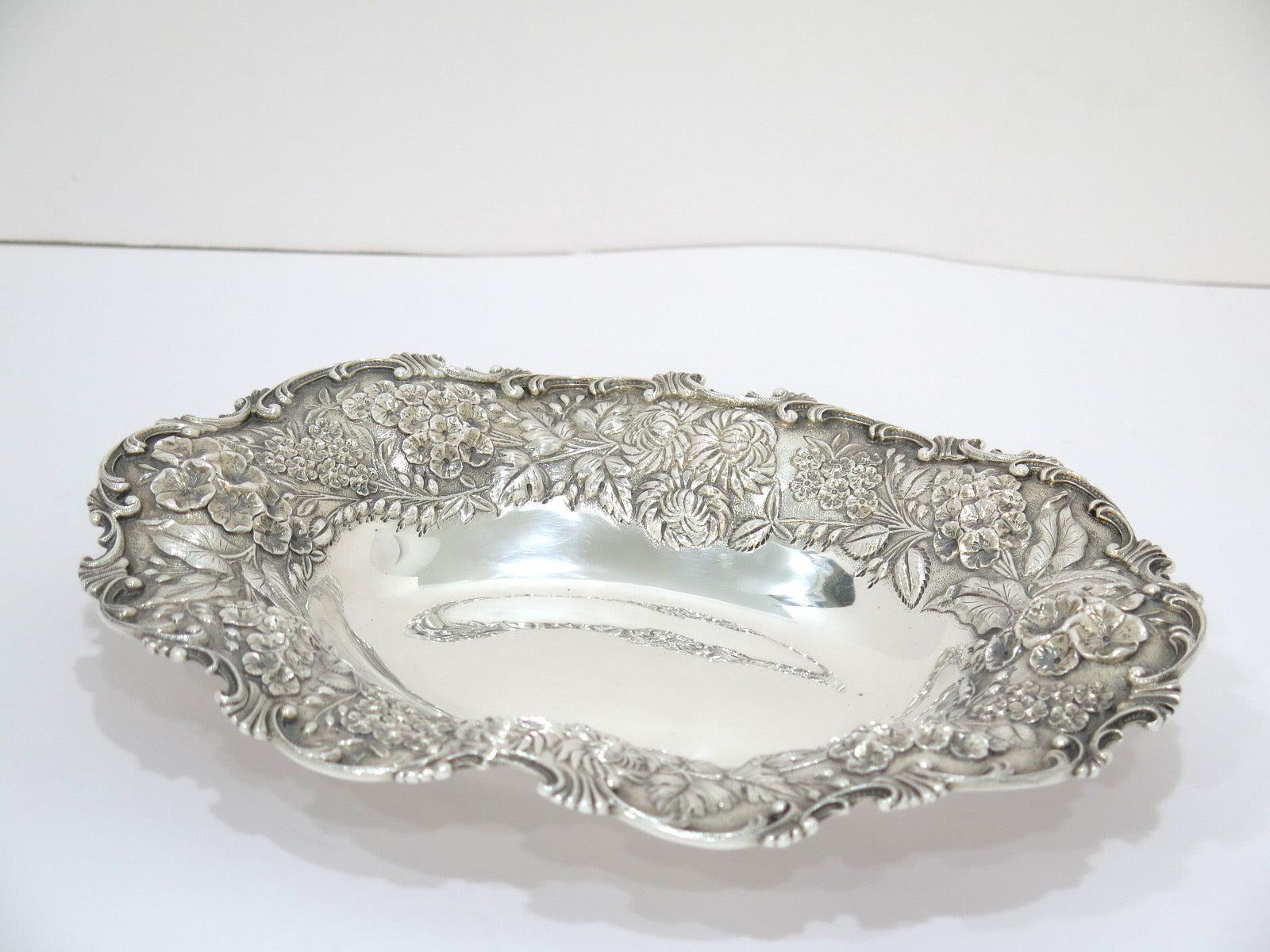 American Sterling Silver S. Kirk & Son Antique Floral Repousse Oval Serving Bowl