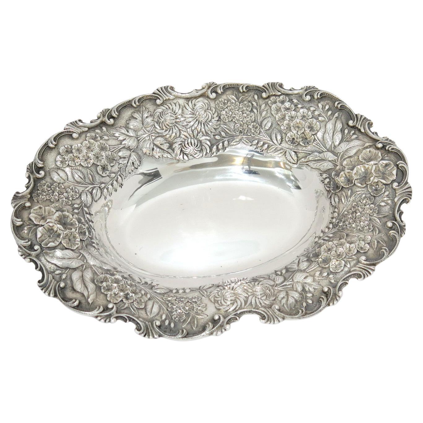 Sterling Silver S. Kirk & Son Antique Floral Repousse Oval Serving Bowl