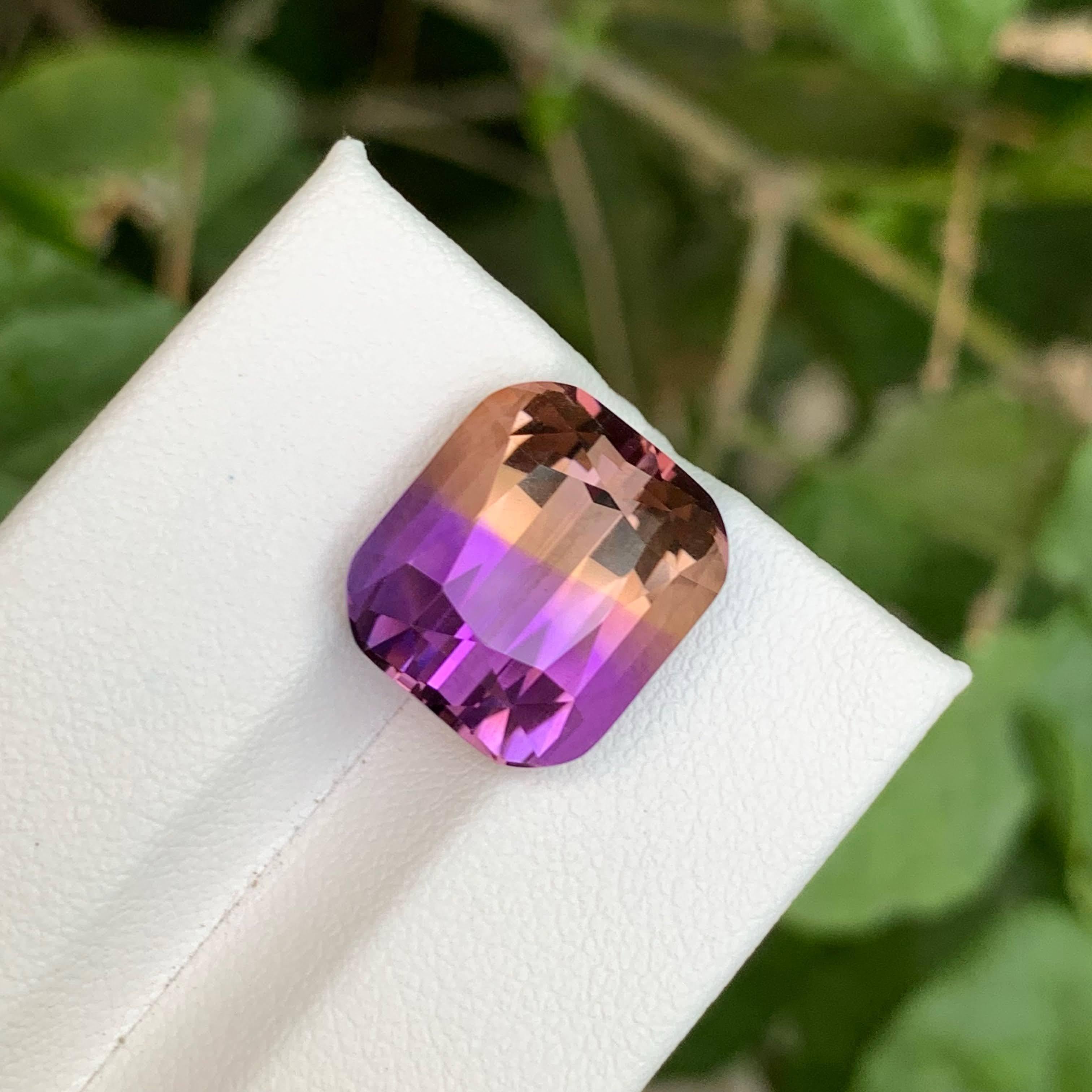 10.25 Loose Pretty Bi Color Ametrine Stone Cushion Cut Natural Brazil Gemstone in vendita 1
