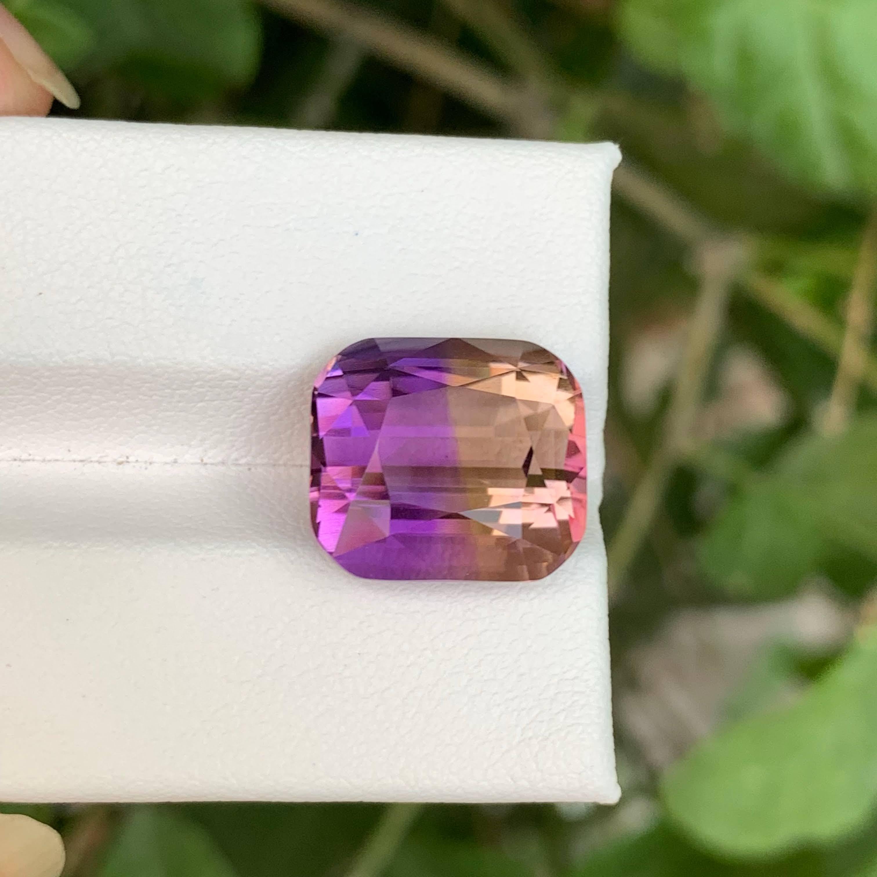 10.25 Loose Pretty Bi Color Ametrine Stone Cushion Cut Natural Brazil Gemstone in vendita 3