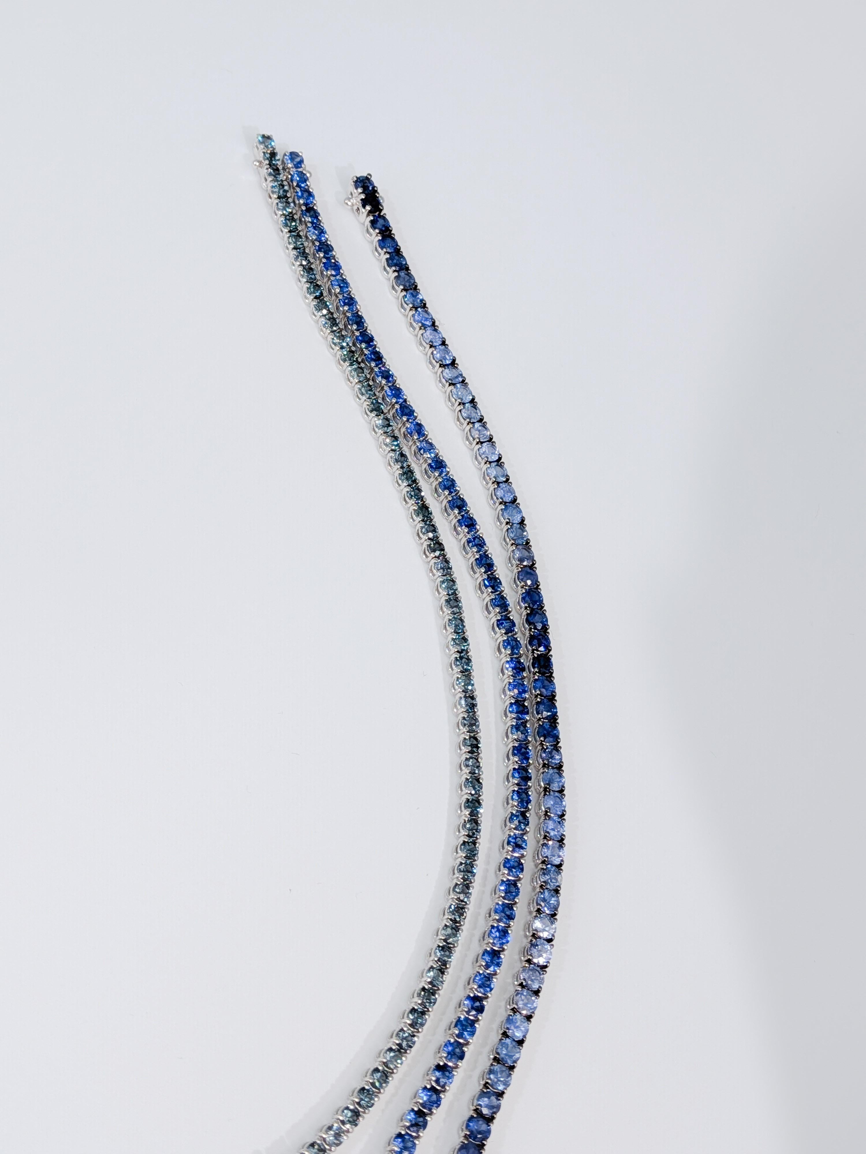 10.25ct Blue Sapphire Color Shade Tennis Bracelet in 18k White Gold 3.5mm MXHM Corte redondo en venta