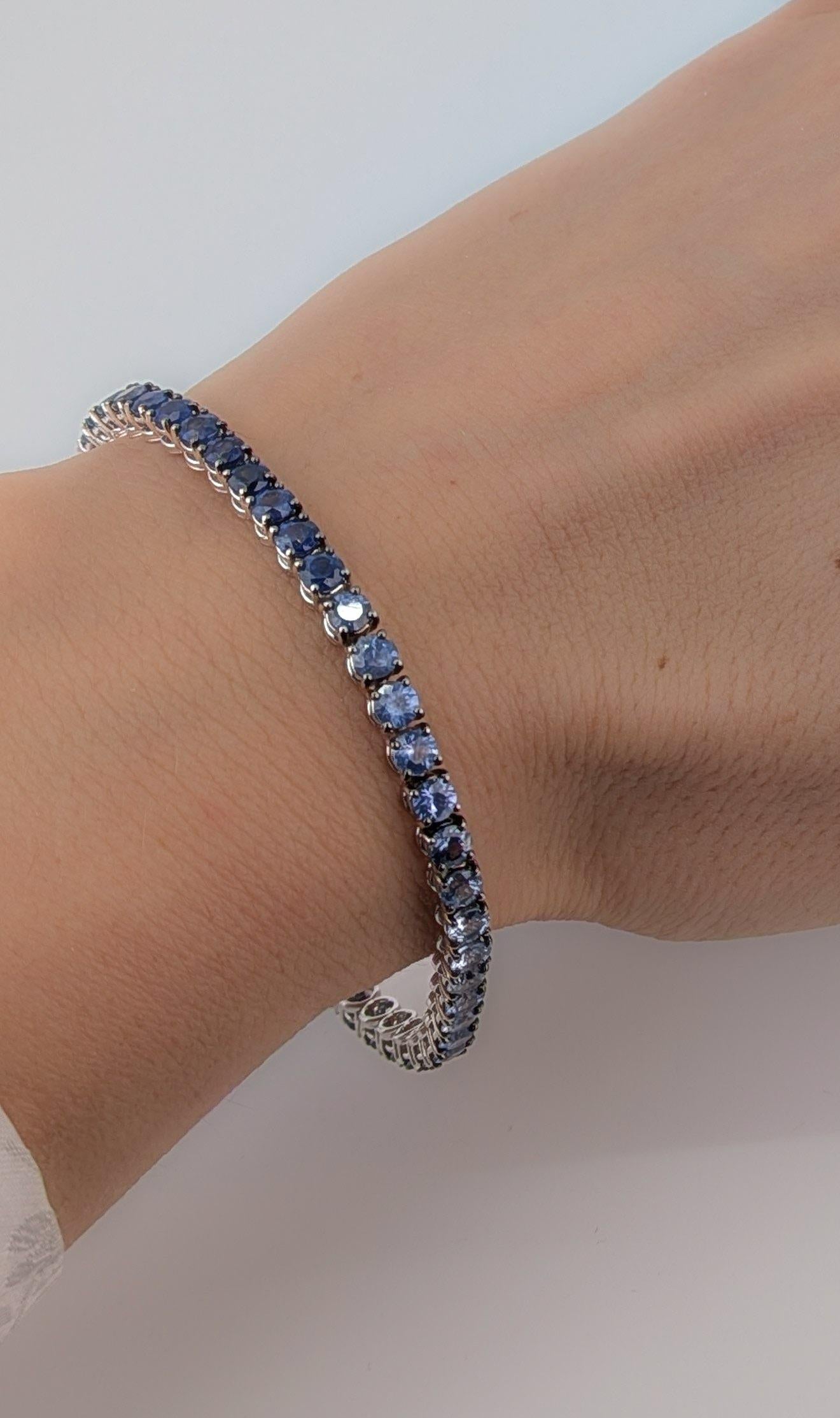 10.25ct Blue Sapphire Color Shade Tennis Bracelet in 18k White Gold 3.5mm MXHM en venta 2