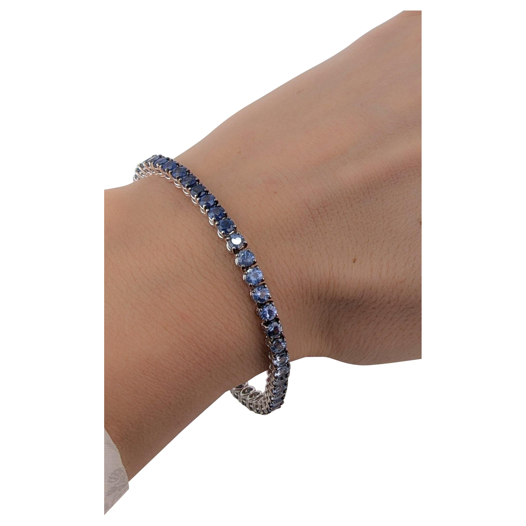 10.25ct Blue Sapphire Color Shade Tennis Bracelet in 18k White Gold 3.5mm MXHM en venta