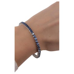 10.25ct Blue Sapphire Color Shade Tennis Bracelet in 18k White Gold 3.5mm MXHM