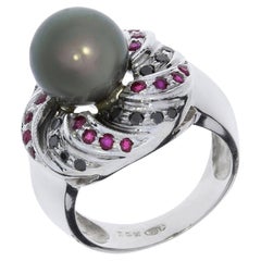 Black Tahitian Pearl, Ruby & Diamond 14K Ring