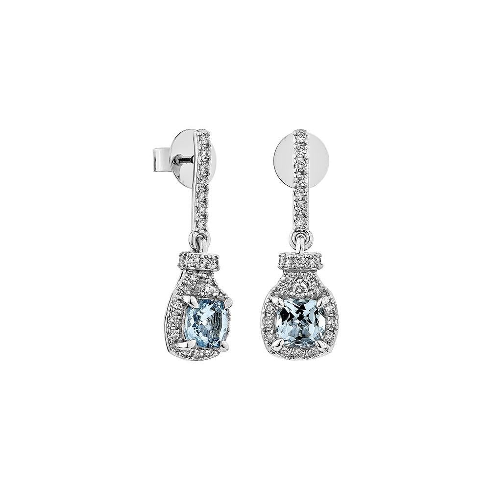 This collection features an array of Aquamarines with an icy blue hue that is as cool as it gets! Accented with Diamonds these Drop Earrings are made in White gold and present a classic yet elegant look.

Aquamarine Drop Earring in 18Karat white