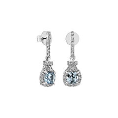 Sunita Nahata Aigue-marine 1.02ct. Pendants d'oreilles en 18KWG avec diamant.