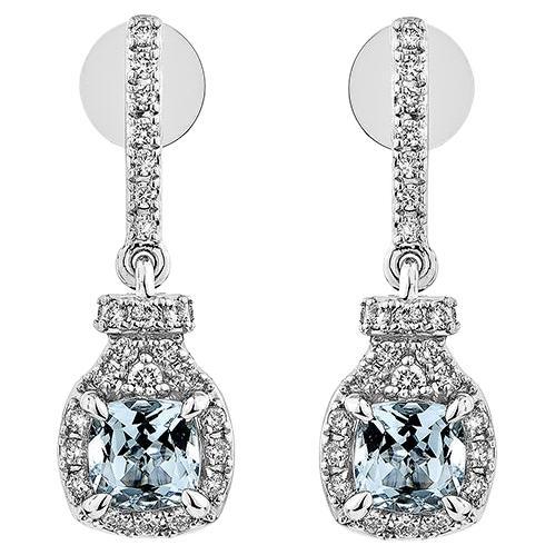 1.026 Carat Aquamarine Drop Earrings in 18Karat White Gold with White Diamond.