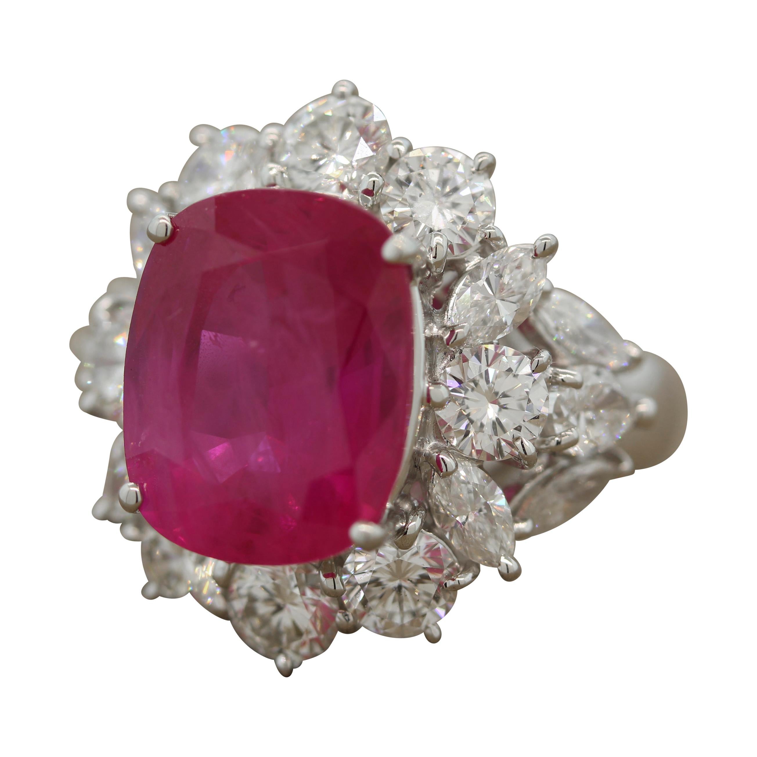 10.27 Carat Burmese Pink Sapphire Diamond Platinum Ring, AGL Certified For Sale
