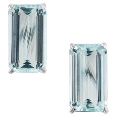 10.27 Carat Emerald Cut Aquamarine White Gold Earrings 