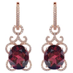 Natural Rhodolite Garnet 10.27 Carat in Rose Gold Earrings with Diamonds