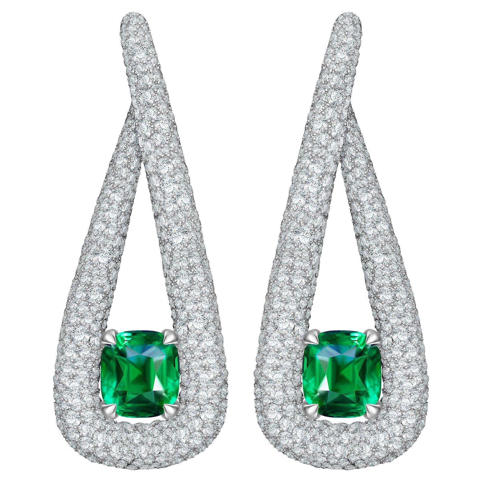 10, 27 Carat Natural Tsavorite Diamonds 18 Karat White Gold Earrings by D&A