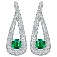 10,27 Carat Natural Tsavorite Diamonds 18 Karat White Gold Earrings by D&A