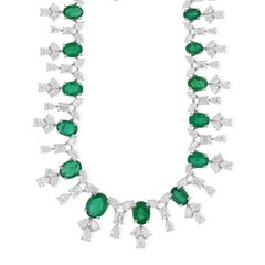 10.27 Carat Zambian Emerald 10.6 Carat SI/H Diamond 14 Karat White Gold Necklace
