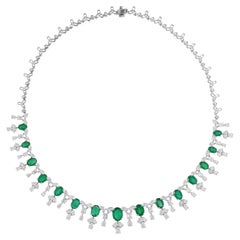 10.27 Carat Zambian Emerald 10.6 Carat SI/H Diamond 18 Karat White Gold Necklace