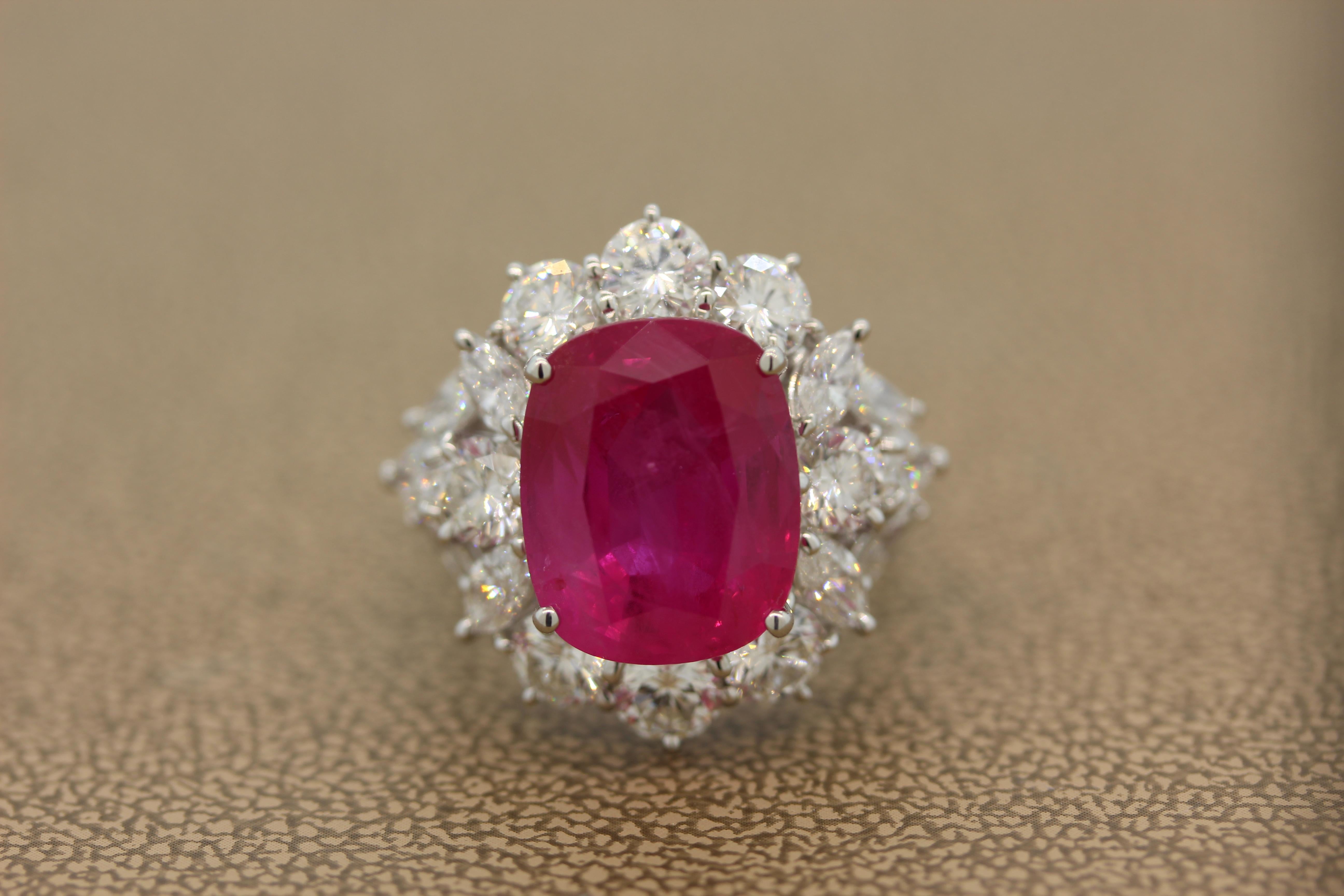 Oval Cut 10.27 Carat Burmese Pink Sapphire Diamond Platinum Ring, AGL Certified For Sale