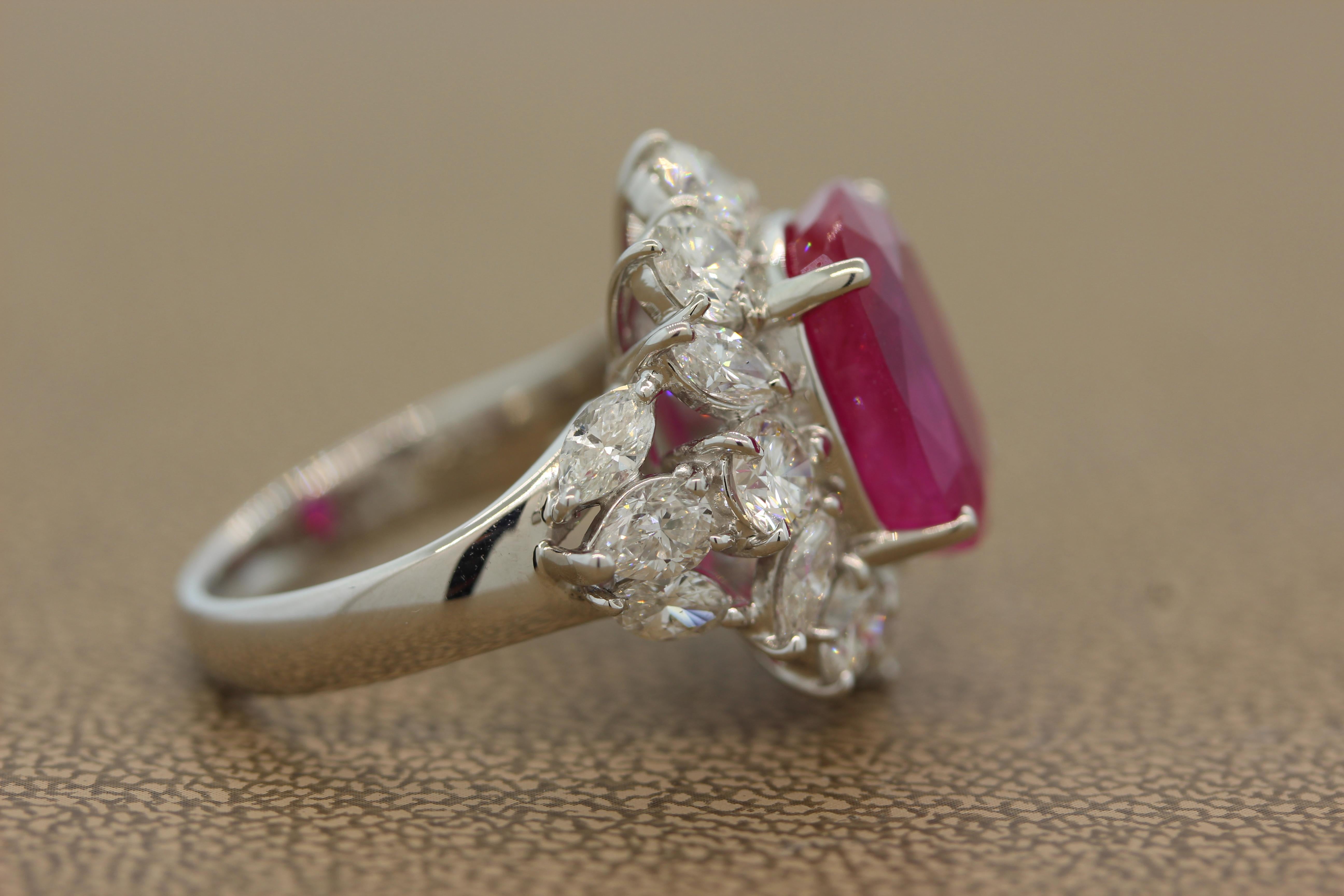Women's or Men's 10.27 Carat Burmese Pink Sapphire Diamond Platinum Ring, AGL Certified For Sale