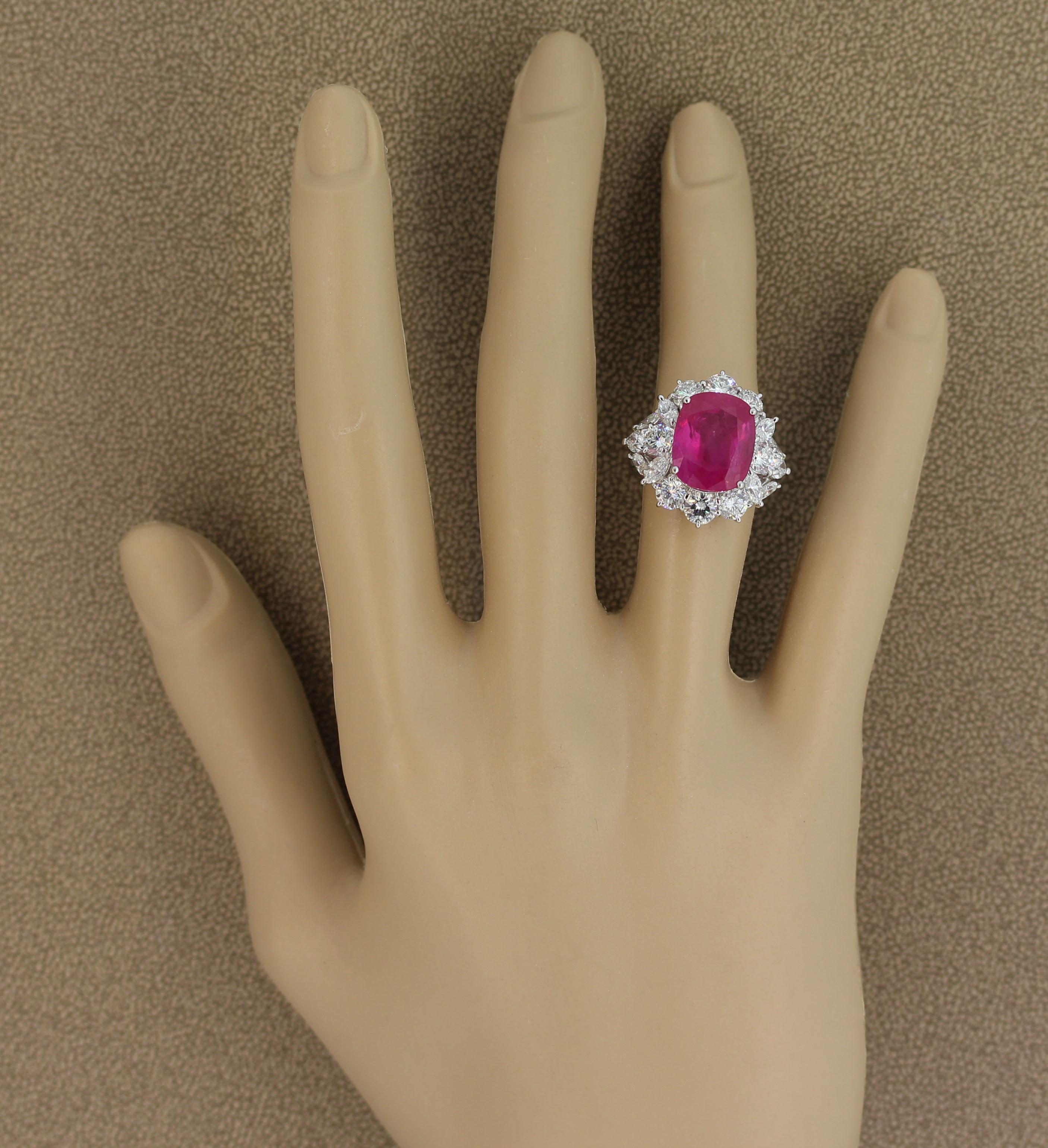 10.27 Carat Burmese Pink Sapphire Diamond Platinum Ring, AGL Certified For Sale 2