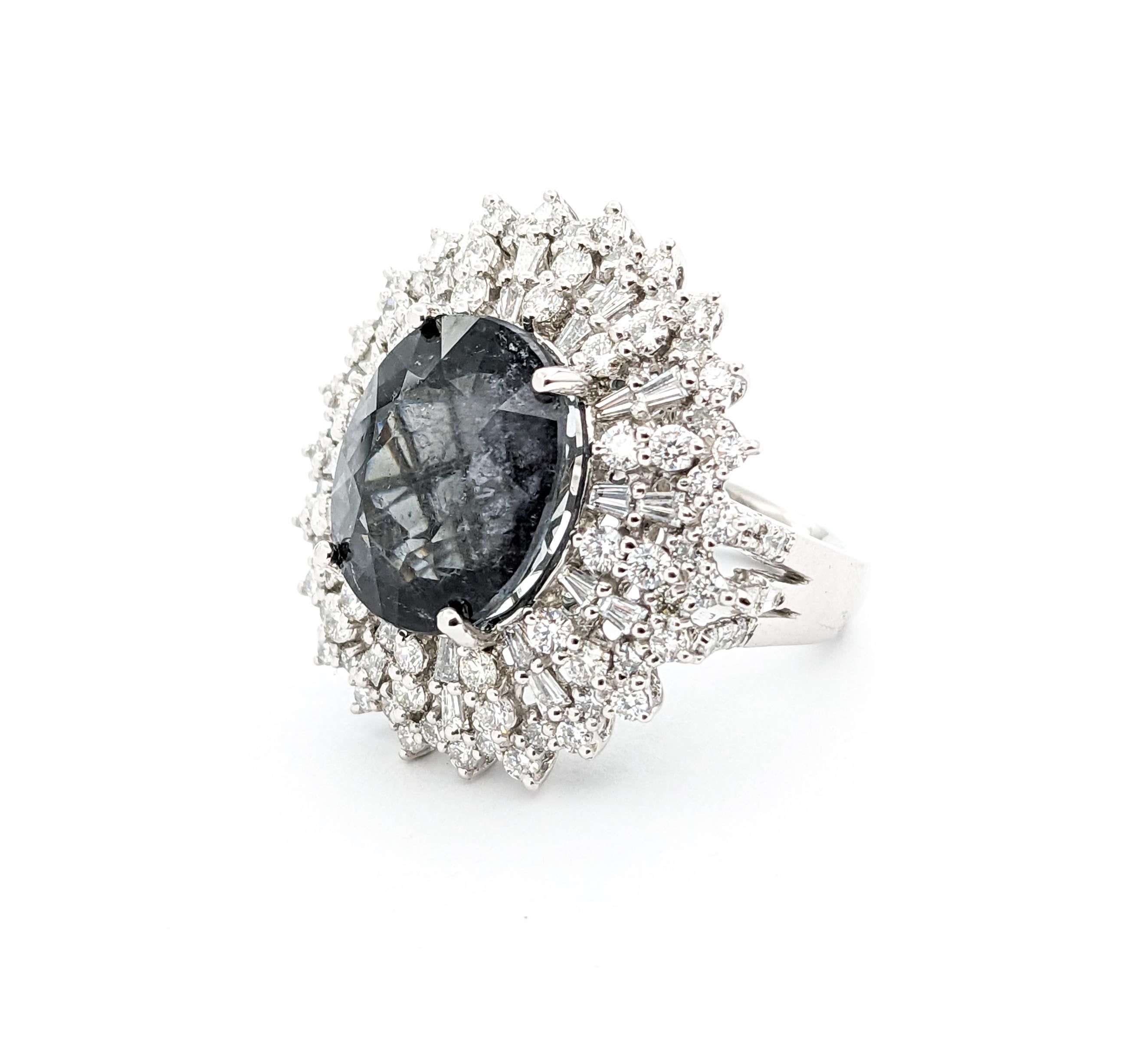 10.27ct Gray Tourmaline & 2.29ctw Diamond Ring In Platinum For Sale 4