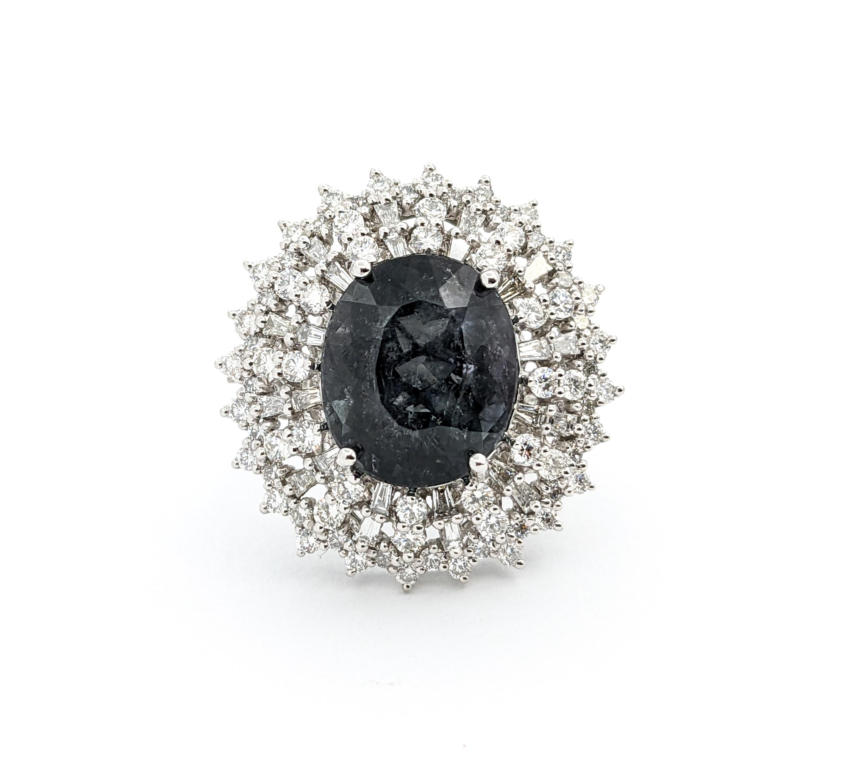 10.27ct Gray Tourmaline & 2.29ctw Diamond Ring In Platinum For Sale 5
