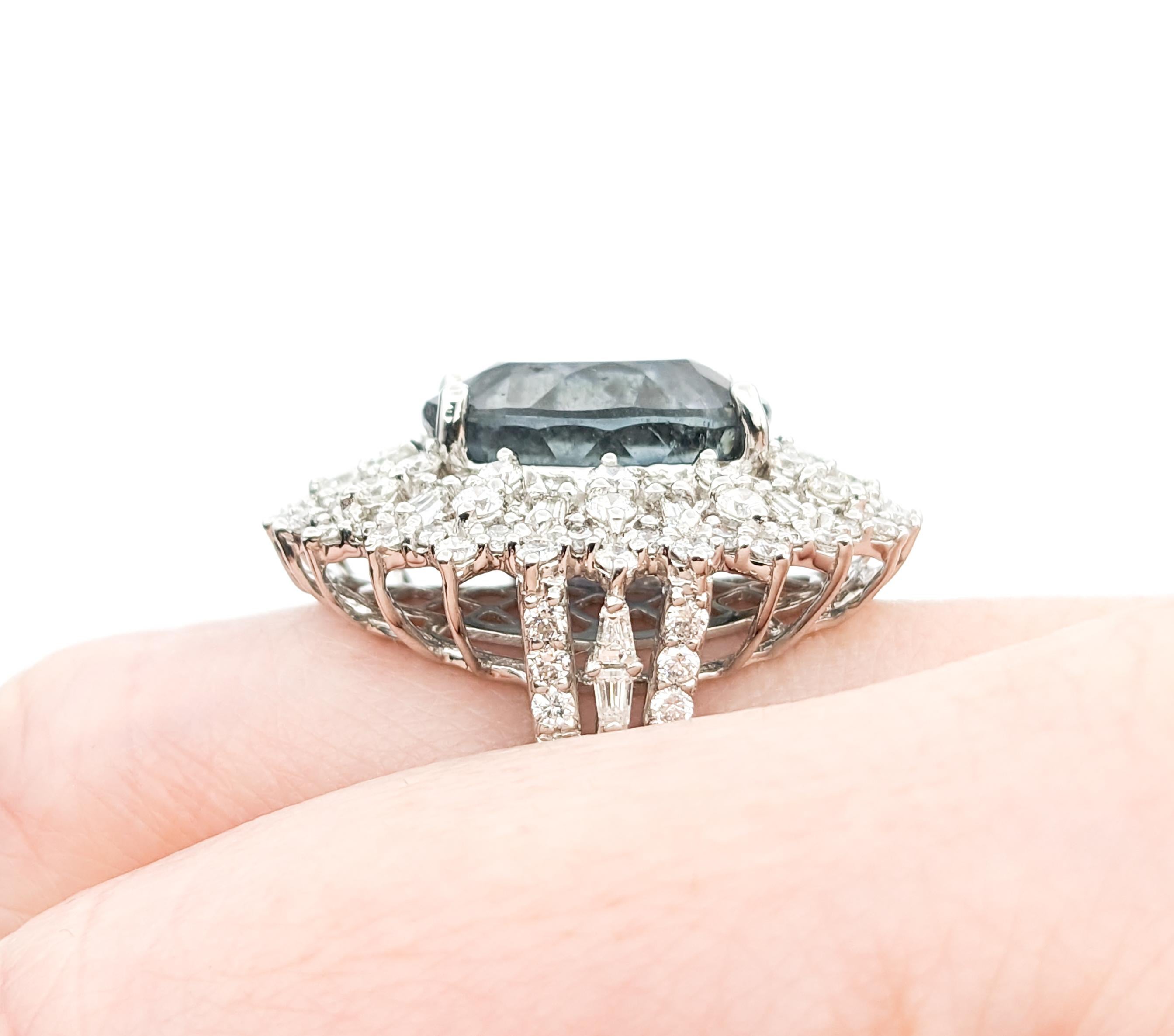 10,27 Karat grauer Turmalin & 2,29 Karat Diamantring aus Platin im Zustand „Hervorragend“ in Bloomington, MN