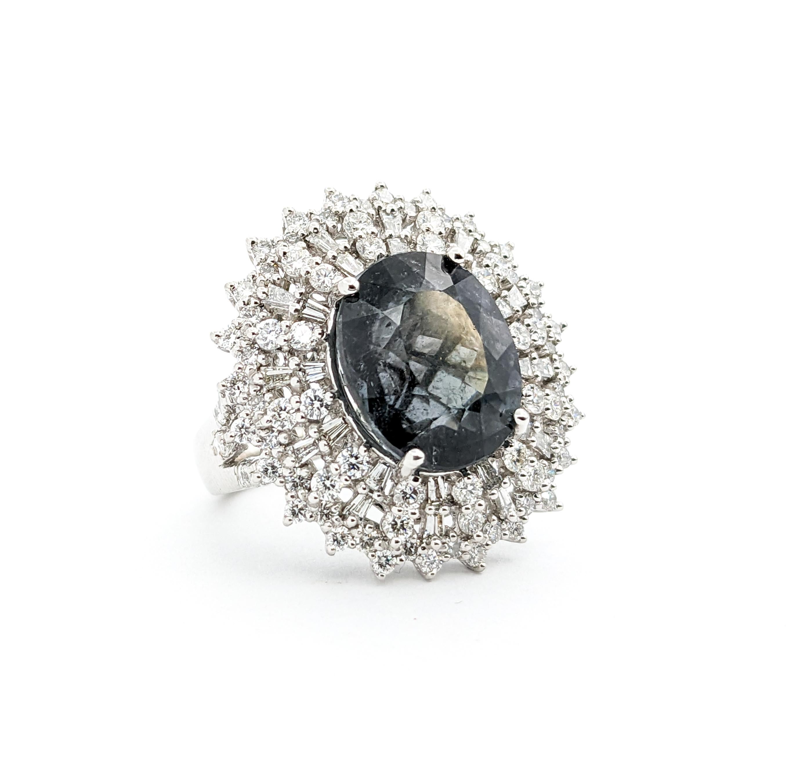 10.27ct Gray Tourmaline & 2.29ctw Diamond Ring In Platinum For Sale 1
