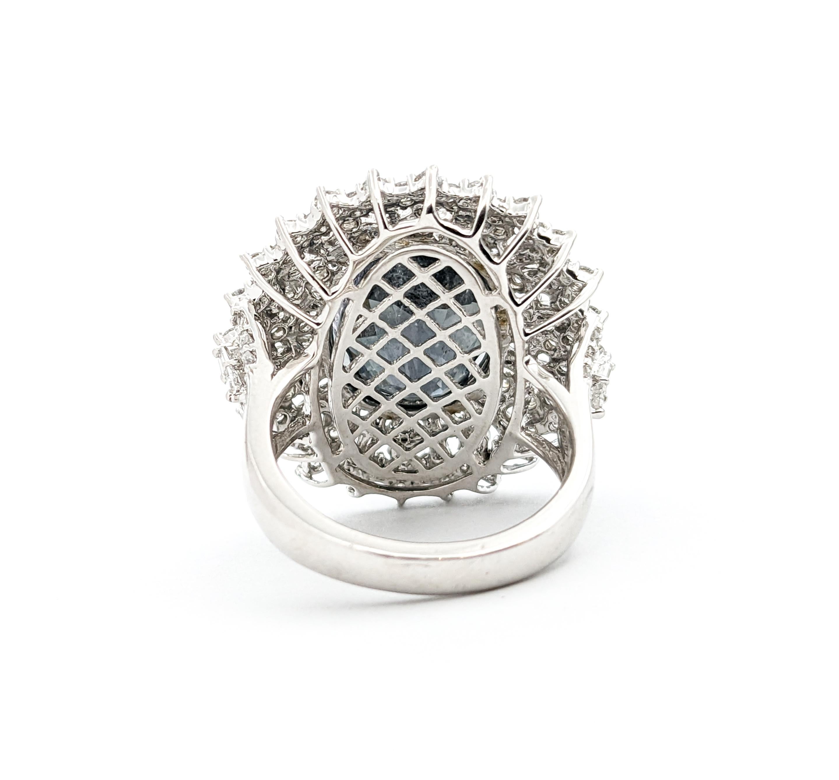 10.27ct Gray Tourmaline & 2.29ctw Diamond Ring In Platinum For Sale 2