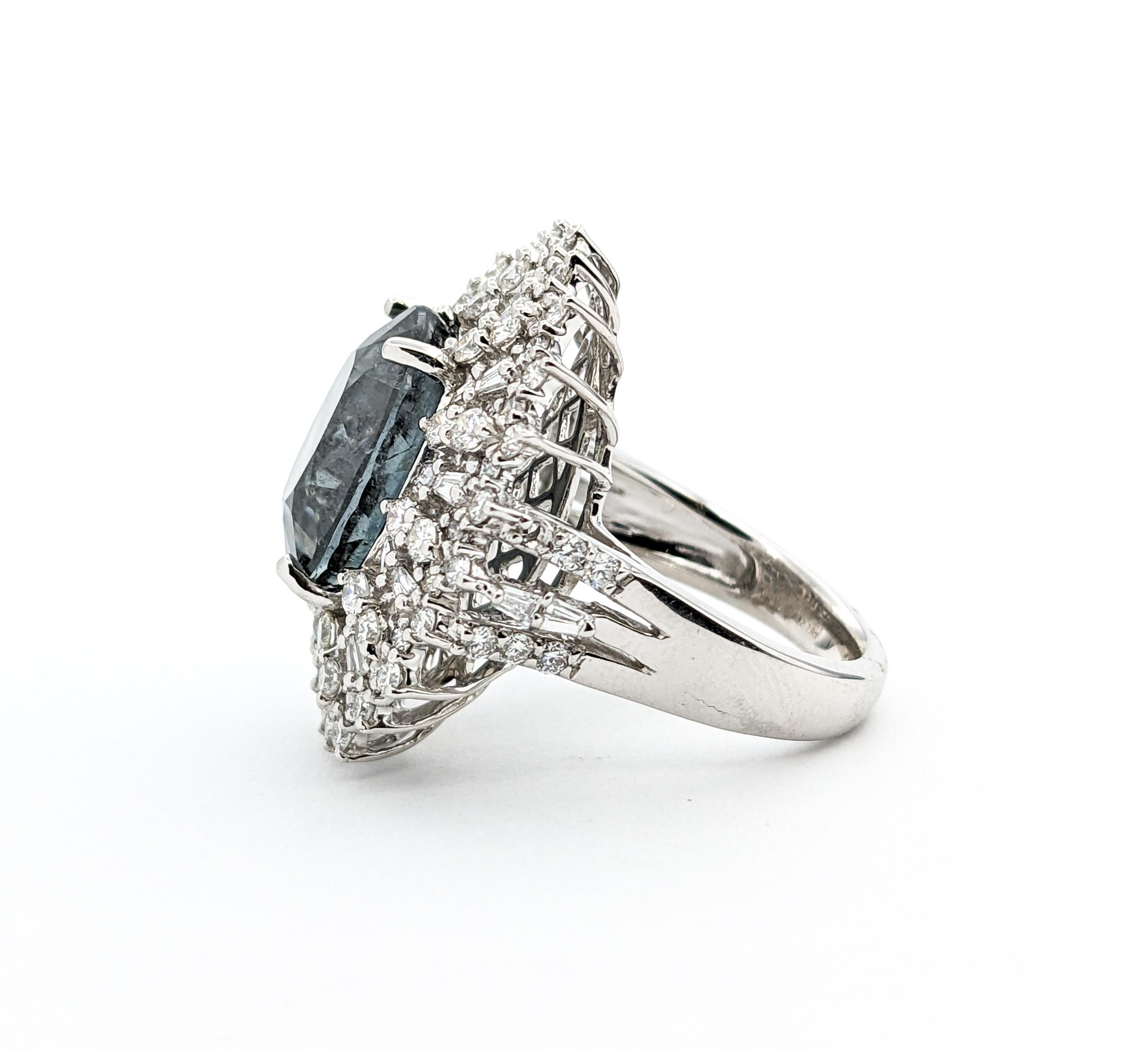 10.27ct Gray Tourmaline & 2.29ctw Diamond Ring In Platinum For Sale 3
