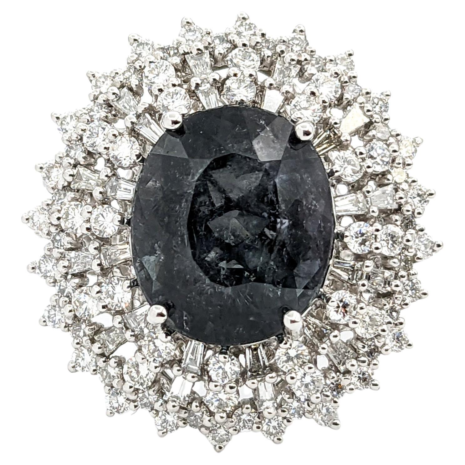 10.27ct Gray Tourmaline & 2.29ctw Diamond Ring In Platinum For Sale