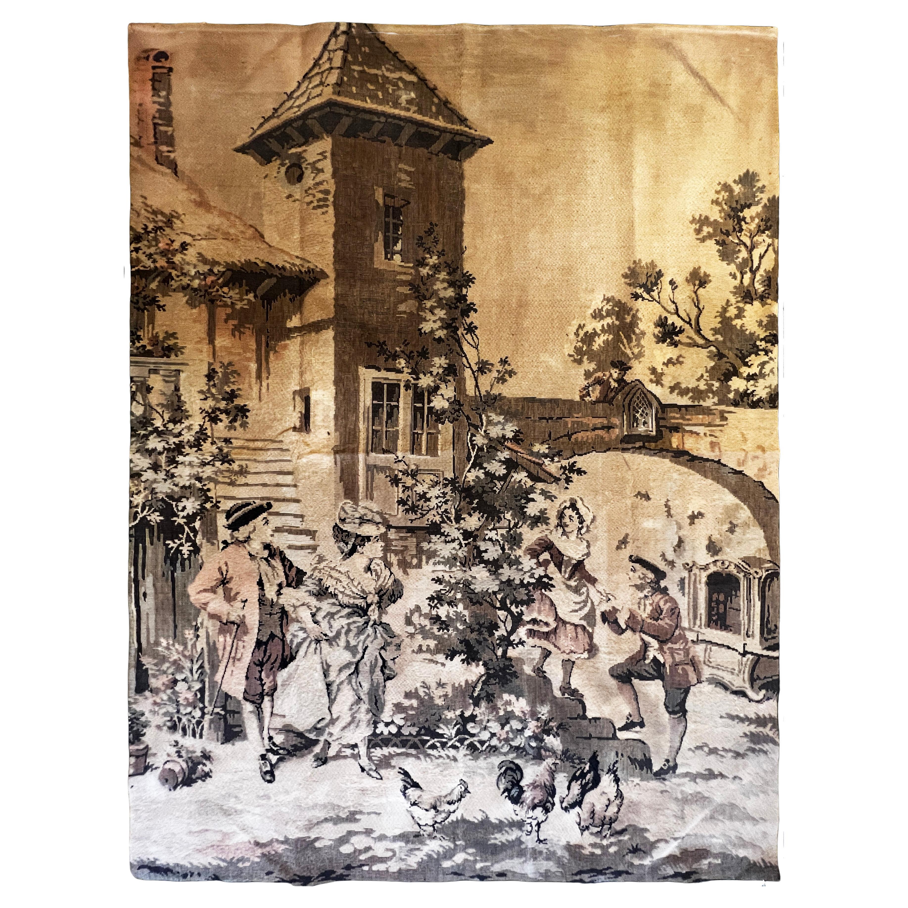1028 - Antique French Jaquar Aubusson Style Tapestry