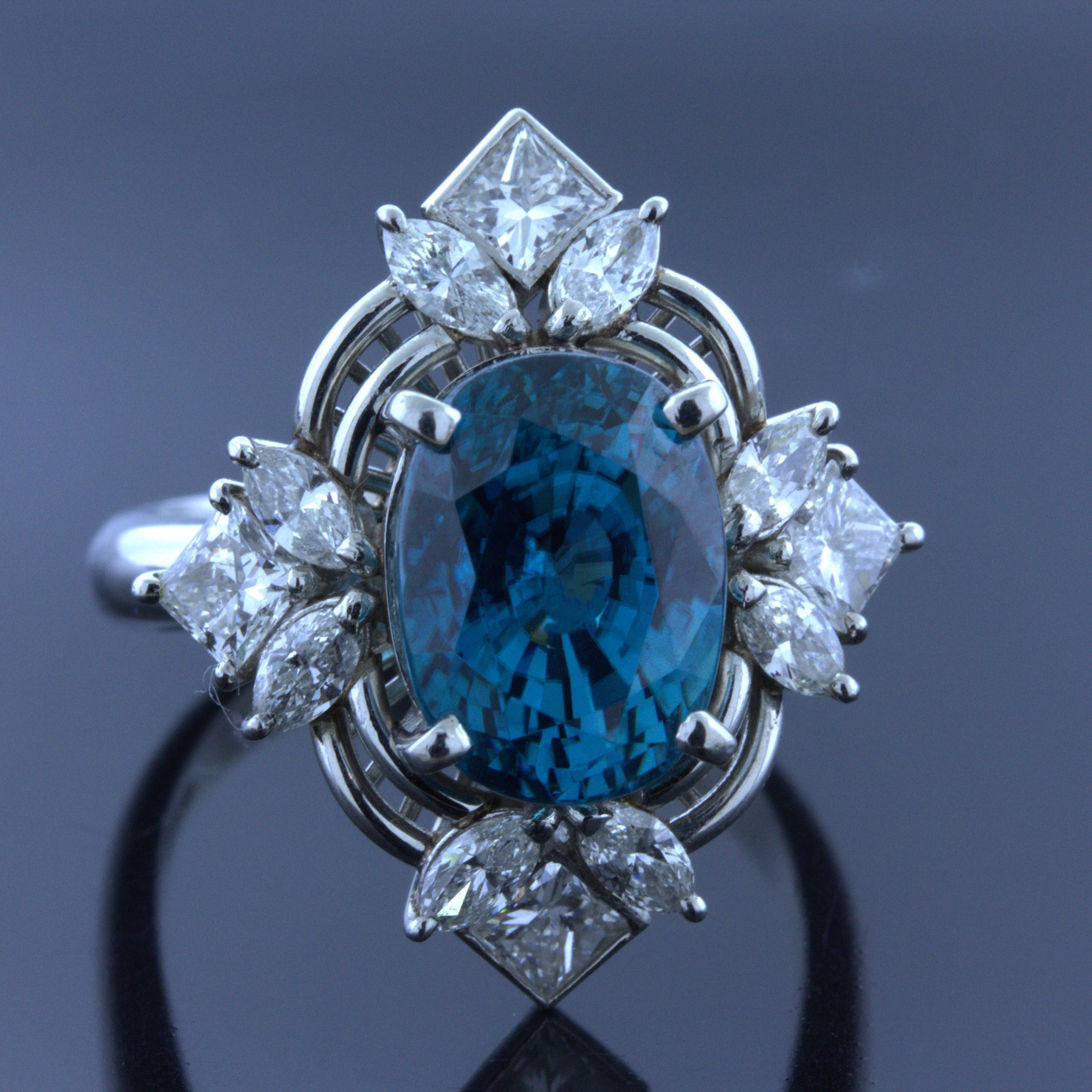Marquise Cut 10.28 Carat Blue Zircon Diamond Platinum Ring
