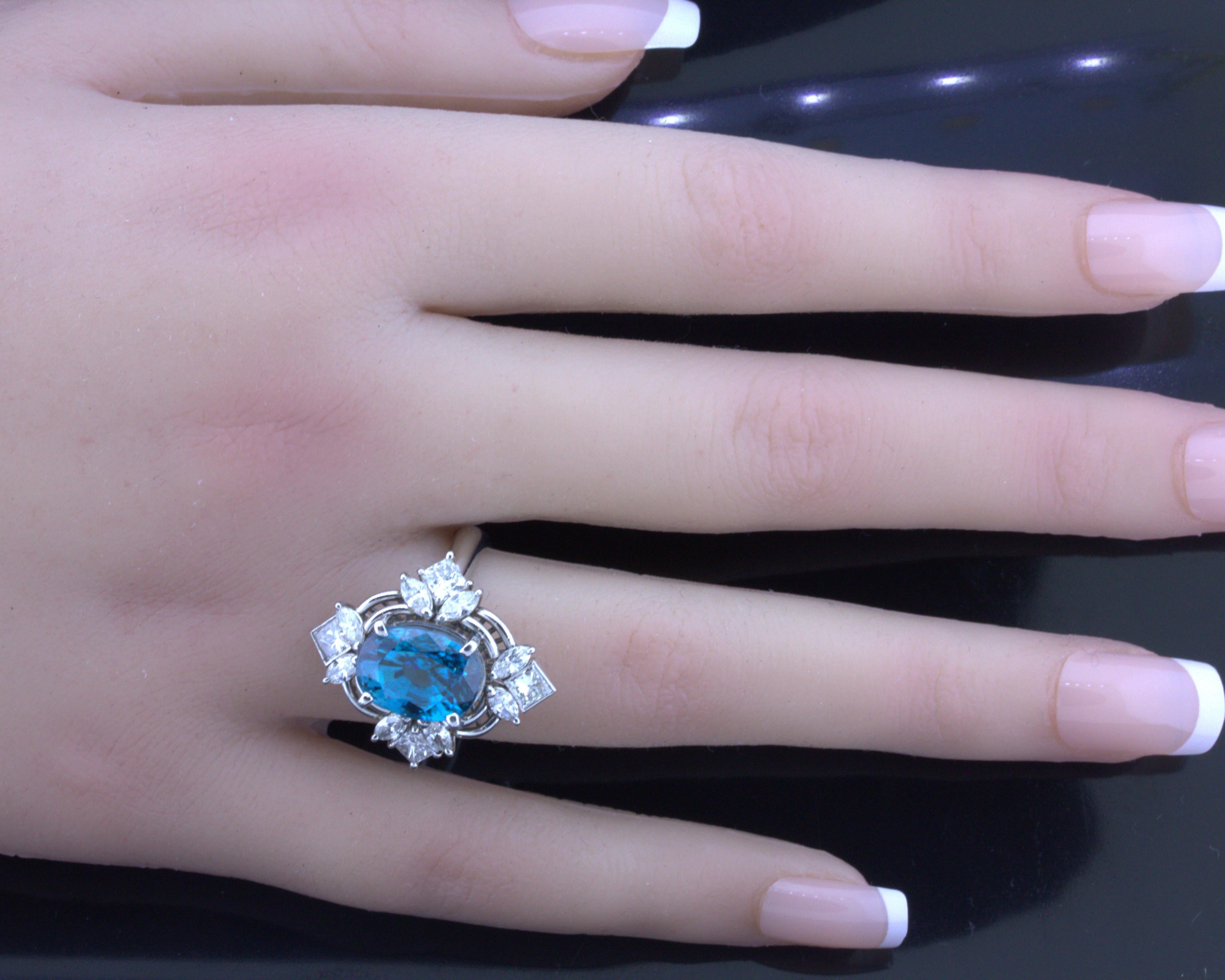 10.28 Carat Blue Zircon Diamond Platinum Ring 1