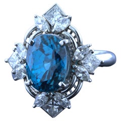 10.28 Carat Blue Zircon Diamond Platinum Ring