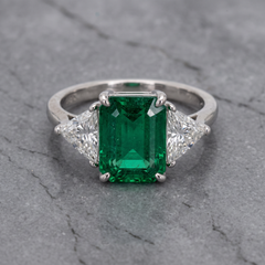 10.28 Carat Colombian Emerald and Trillion Diamond Three Stone Ring