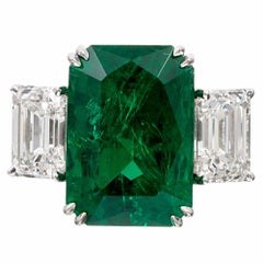 10.28 Carat Emerald and 3.42 Carat GIA Diamond Ring
