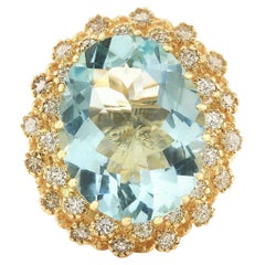 Bague aigue-marine et diamants en or jaune 14 carats 