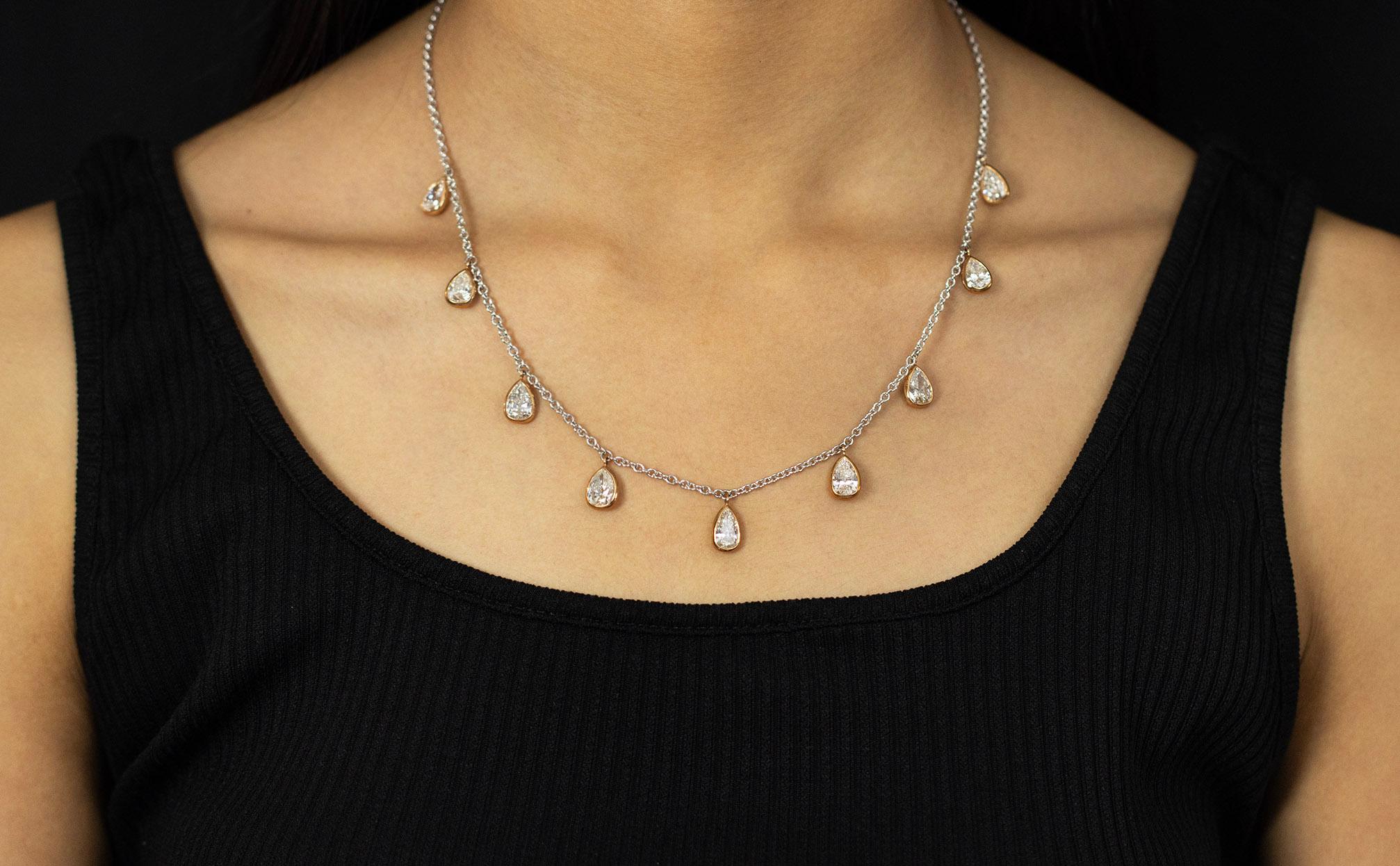 Women's Roman Malakov 10.28 Carats Total Pear Shape Diamond Double-Sided Fringe Necklace For Sale