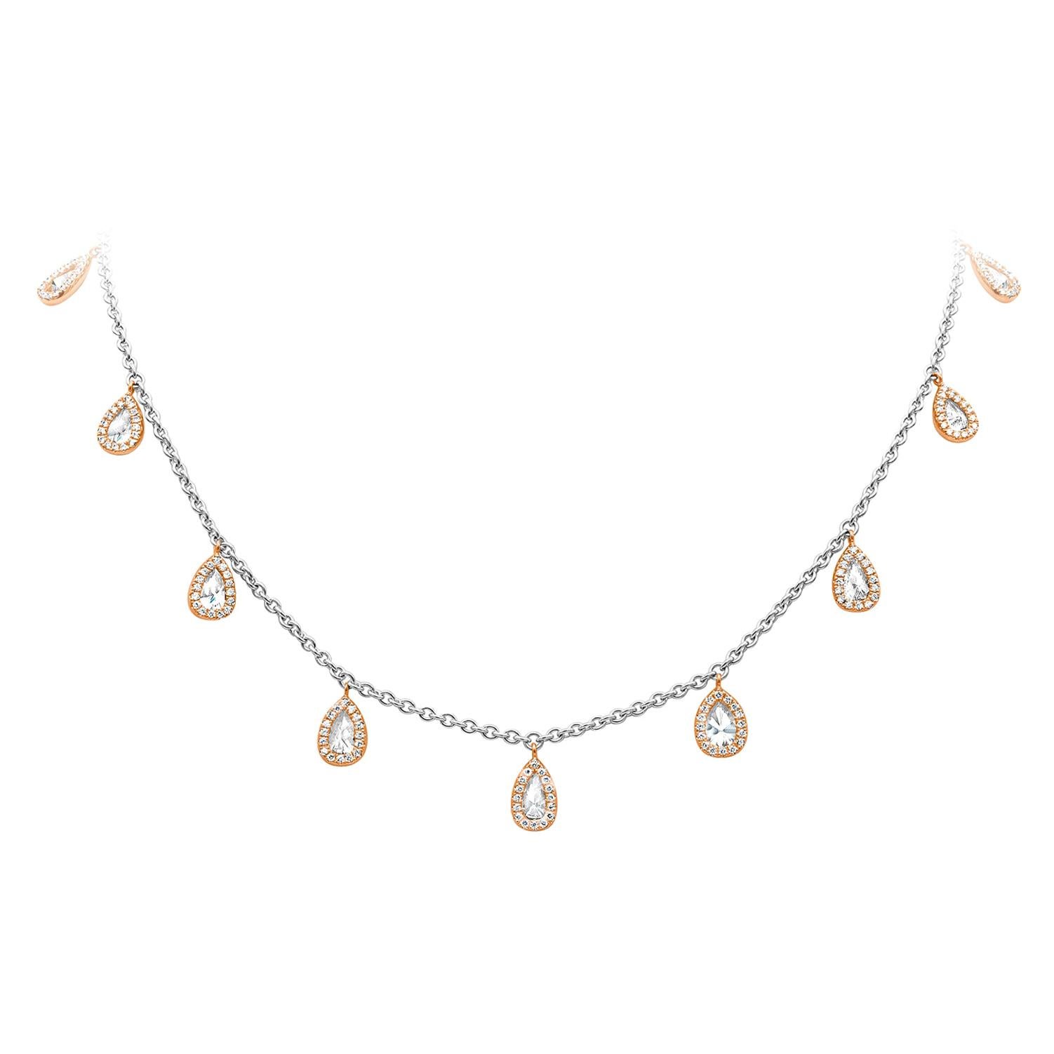 Roman Malakov 10.28 Carats Total Pear Shape Diamond Double-Sided Fringe Necklace For Sale