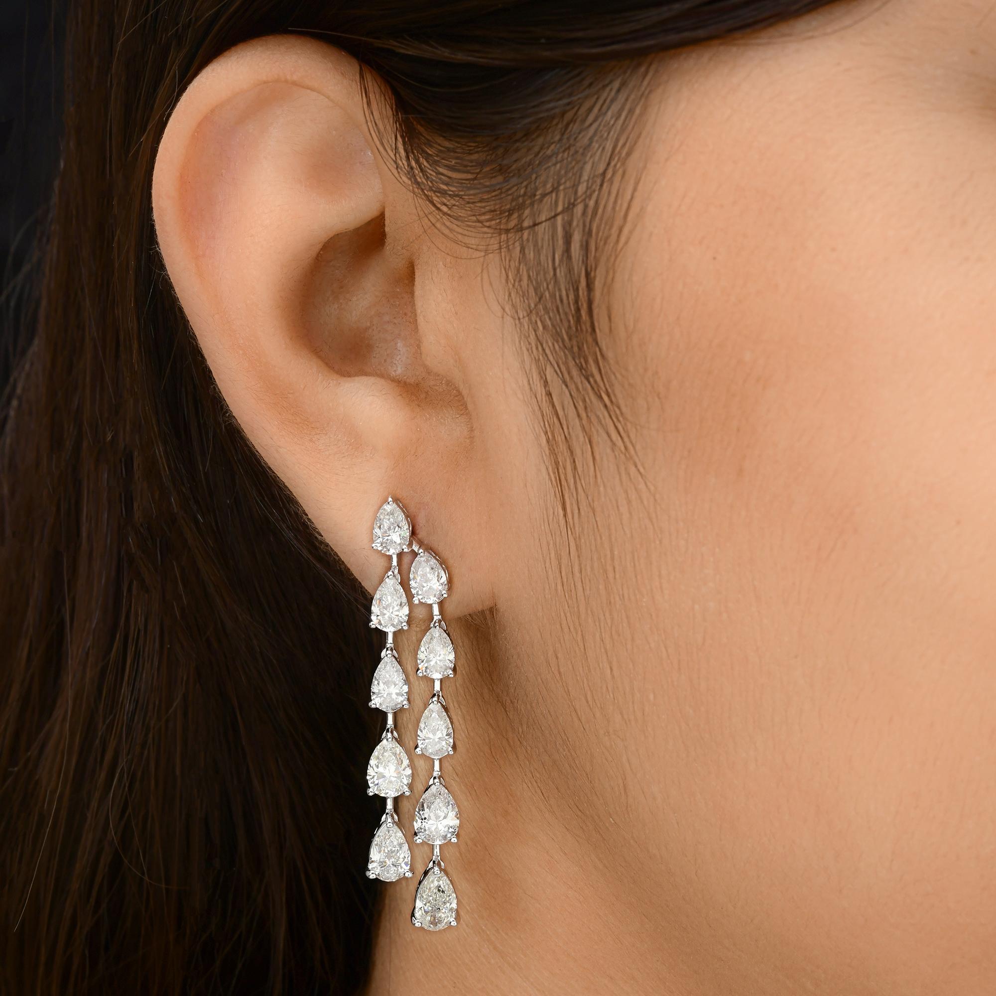 Pear Cut 10.28 Carat SI/H Pear Brilliant Cut Diamond Dangle Earrings 18 Karat White Gold For Sale