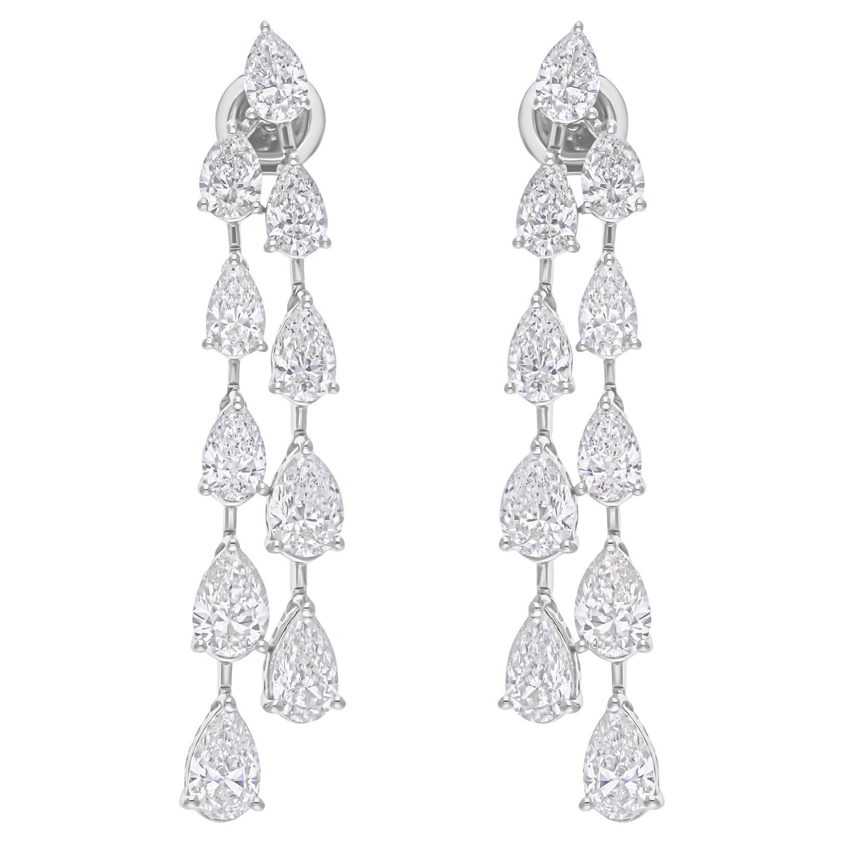 10.28 Carat SI/H Pear Brilliant Cut Diamond Dangle Earrings 18 Karat White Gold