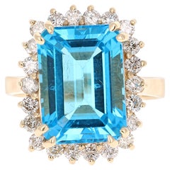 10.28 Carat Yellow Gold Blue Topaz Diamond Ring