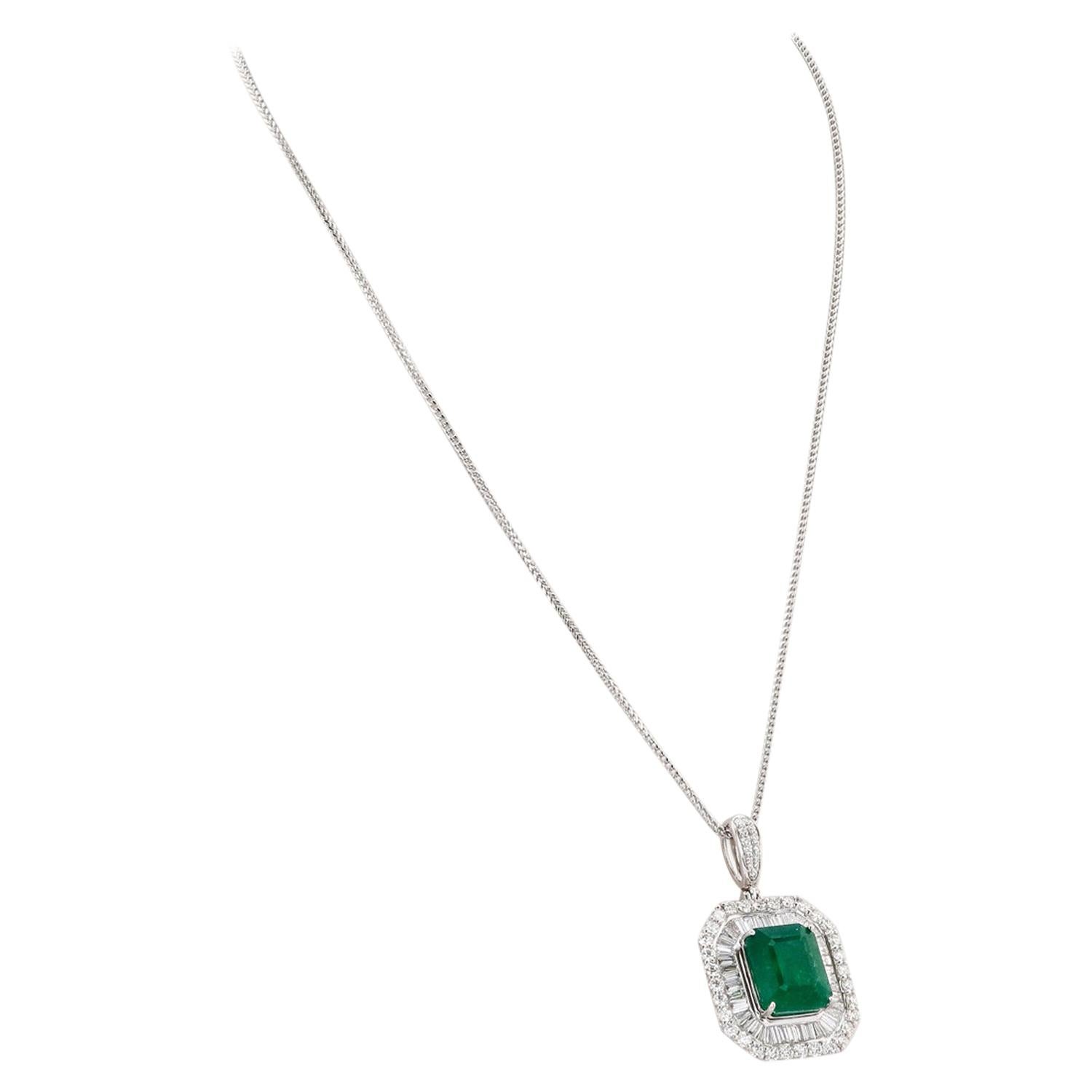 10.28ct Emerald and 3.51ctw Diamond Platinum Pendant/Necklace GIA Certified For Sale